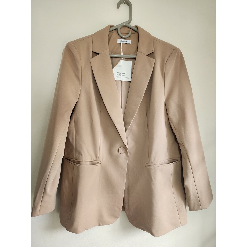 NWT Cicy Bell Beige Blazer Jacket XL Pockets Padded Shoulder Button Casual Work